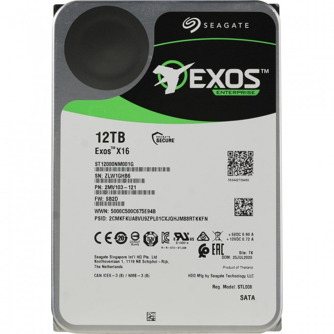 Жесткий диск SEAGATE EXOS X16 3.5" 12 TB SATA III, 256 Mb ST12000NM001G