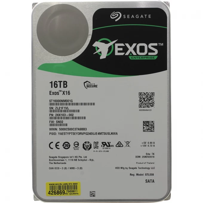 Жесткий диск SEAGATE EXOS X16 512E ORIGINAL SATA-III 16TB SERVER (7200RPM) 256MB 3.5" ST16000NM001G Жесткий диск SEAGATE EXOS X16 512E ORIGINAL SATA-III 16TB SERVER (7200RPM) 256MB 3.5" ST16000NM001G