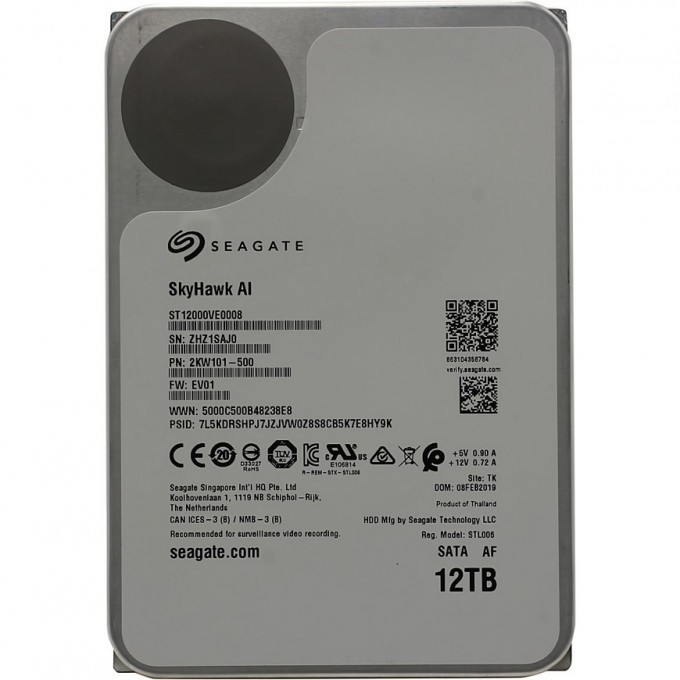 Жесткий диск SEAGATE SATA-III 12TB SKYHAWKAI (7200RPM) 256MB 3.5" ST12000VE0008