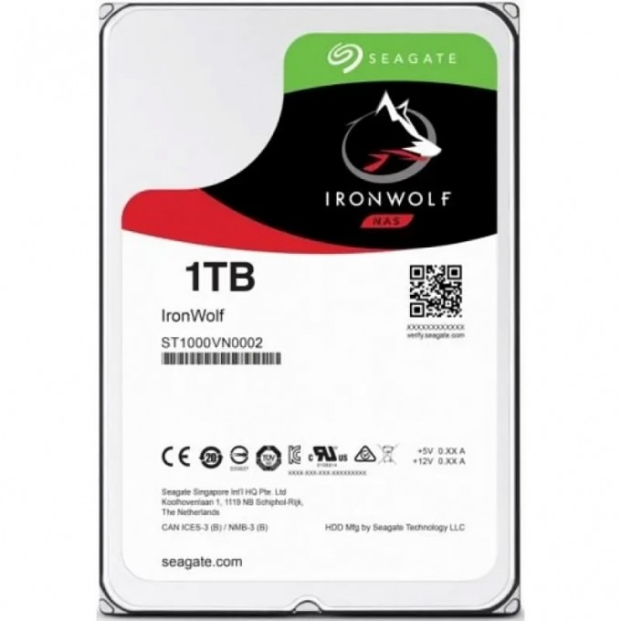 Жесткий диск SEAGATE SATA-III 1TB IRONWOLF (5900RPM) 64MB 3.5" ST1000VN002